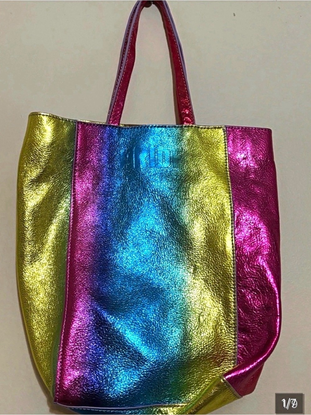 Metallic Multi-Color Tote Bag - Shiny Rainbow Shopper